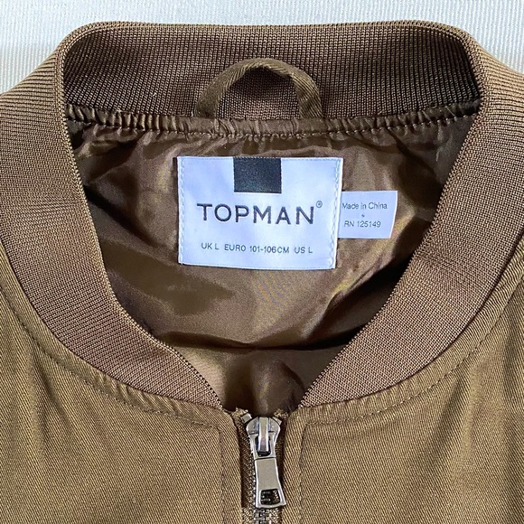 TOPMAN LIGHTWEIGHT MEN'S BOMBER JACKET OLIVE/KHAKI, 100% COTTON, SIZE LARGE NWOT - Picture 6 of 15